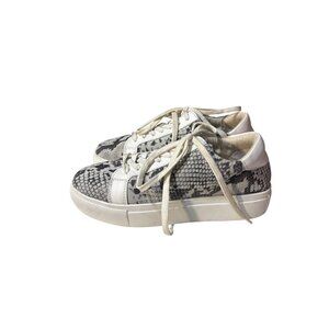 Myra Snake Print Low-Top Sneakers White & Gray Textured Lace-Up Casual Shoes Siz